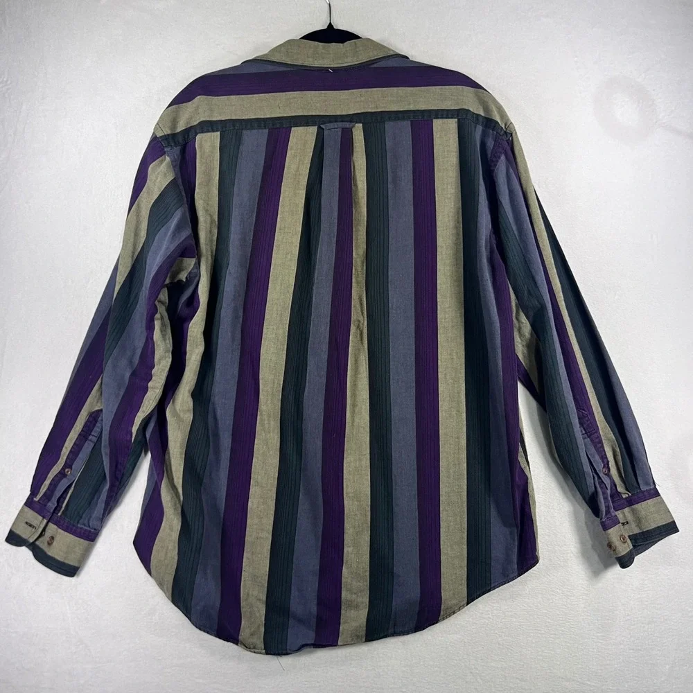 Vintage Knights Bridge Mens Striped Button Down Shirt Purple Green‎ Cotton M